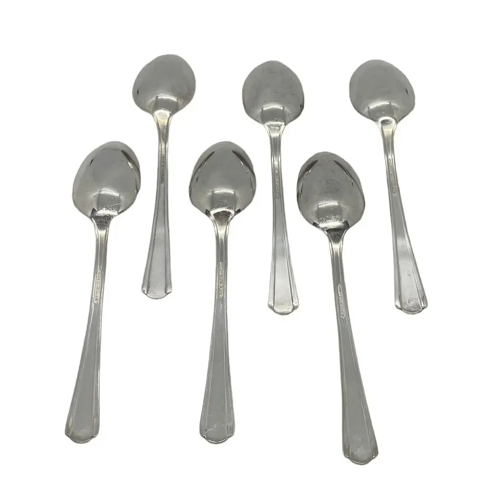 Six Court Silverplate 7 1/4” Place Oval Glossy Soup Spoons International 1939